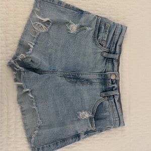 Light Blue Distressed High-Waisted Jean Shorts
